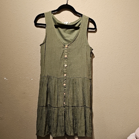 Indigo Rose Olive Green Button-Down Tank Dress Size Medium - Picture 1 of 3